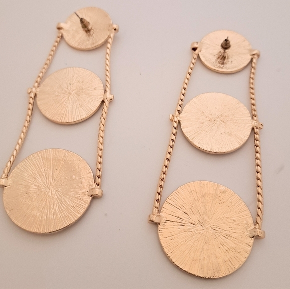 Women's Medallion Coin Drop Earrings Goldtone - Picture 2 of 2